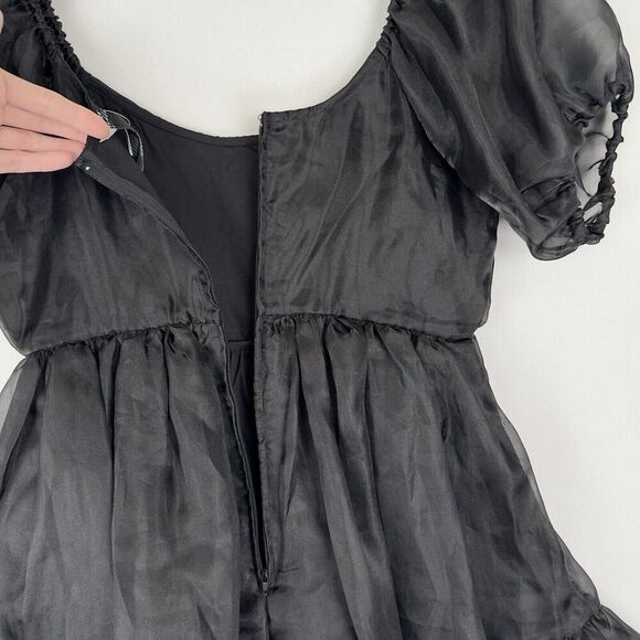 Hot Topic Dress Womens Large Black Chiffon Fit & Flare Whimsigoth Grunge Witchy - Picture 9 of 16